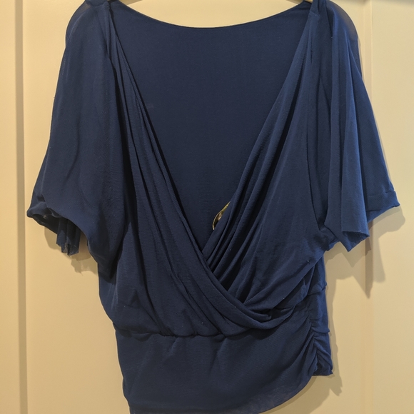 BCBG Generation Blue Chiffon Backless Top - Picture 2 of 2